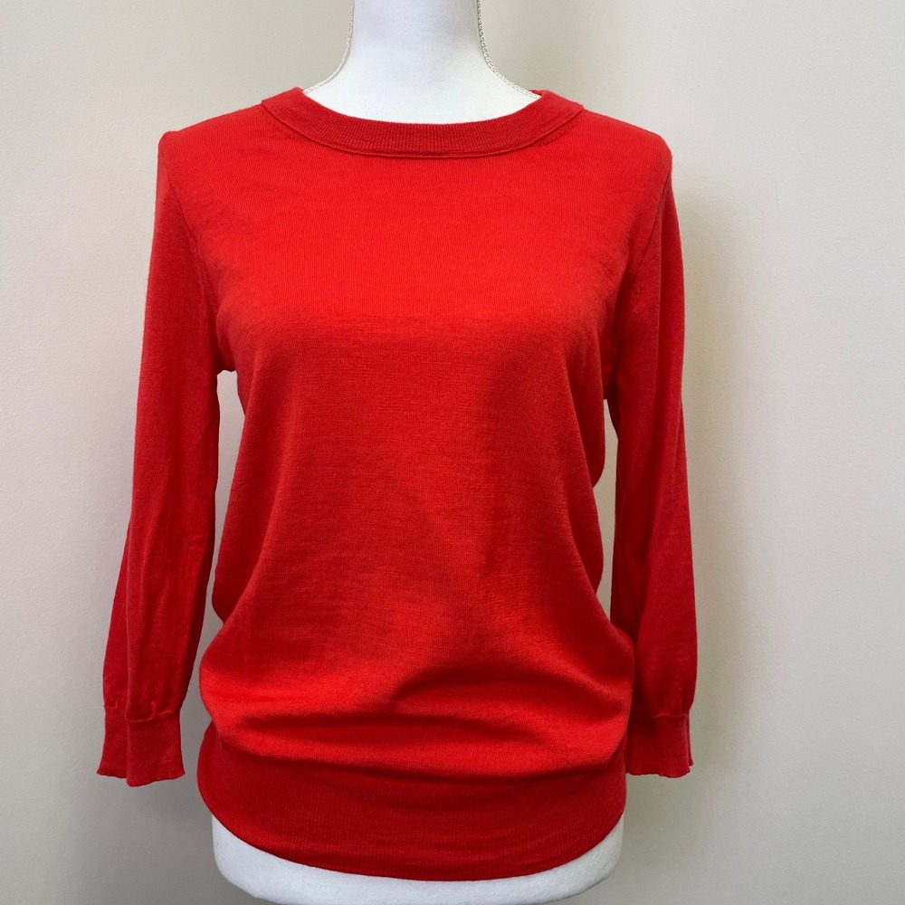 J.Crew Tippi Sweater Red 100% Merino Wool  Medium 3/4 Sleeve Pullover